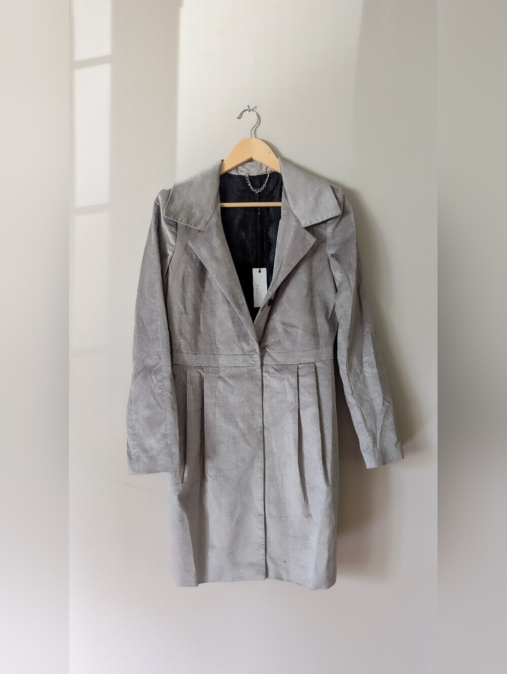 Poleci X Anthropologie Silver Suede Trench Coat